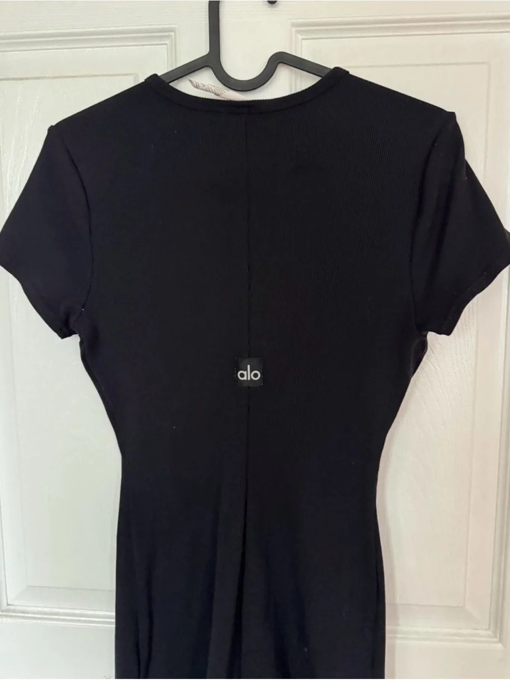 ALO Yoga Black Ribbed Short-Sleeve Bodycon Dress